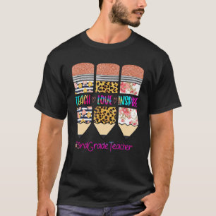 3rd Grade Teacher Teach Love Inspire Pencil Leopar T-Shirt