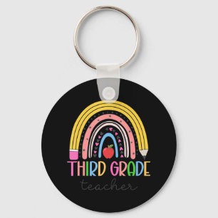 3rd Grade Teacher Teach Love Inspire Rainbow Back  Key Ring