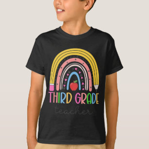 3rd Grade Teacher Teach Love Inspire Rainbow Back  T-Shirt