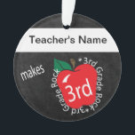 3rd Grade 🍎 Teachers Rock | Chalkboard Ornament<br><div class="desc">My Teacher Makes 3rd Grade Rock | Chalkboard styled Ornament with a red apple ready for you to personalise. Available designs - K thru 4th grade. 🥇AN ORIGINAL COPYRIGHT ART DESIGN by Donna Siegrist ONLY AVAILABLE ON ZAZZLE! ✔NOTE: ONLY CHANGE THE TEMPLATE AREAS NEEDED! 😀 If needed, you can remove...</div>