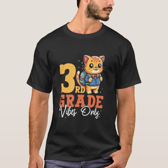 3rd Grade Vibes Only Cute Cat School Funny Boy Gir T-Shirt (Front)