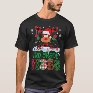 3rd Grade Vibes Teacher Buffalo Red Plaid Reindeer T-Shirt
