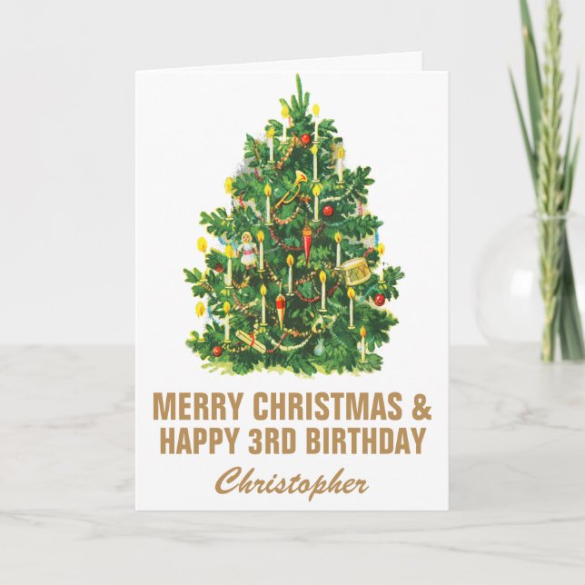 3rd Happy Birthday and Merry Christmas Tree Card (Front)