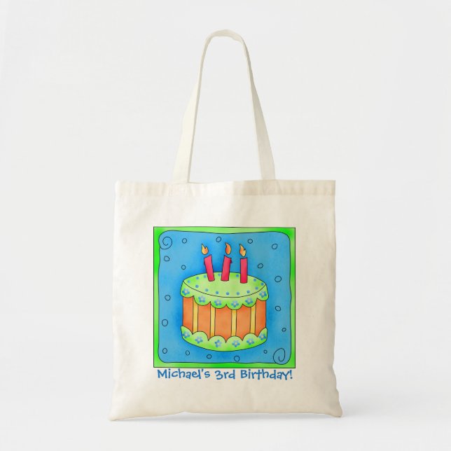 3rd Happy Birthday Cake Name Personalised Boy Gift Tote Bag (Front)