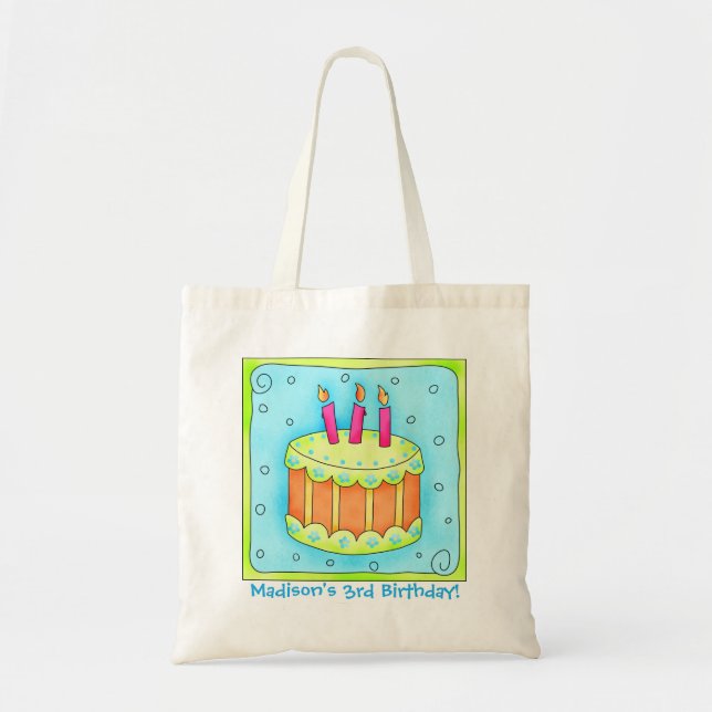 3rd Happy Birthday Cake Name Personalised Gift Bag (Front)