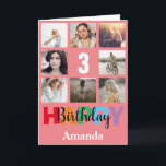 3rd Happy Birthday Photo Collage Modern Pink Card<br><div class="desc">3rd Happy Birthday Photo Collage Modern Pink Card with personalised name. For further customisation,  please click the "Customise it" button and use our design tool to modify this template.</div>