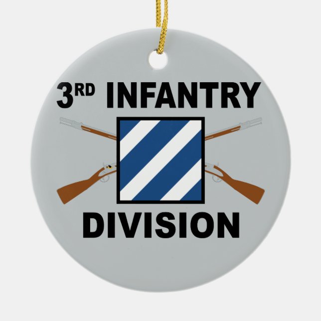 3rd Infantry Division - Crossed Rifles - With Text Ceramic Tree Decoration (Front)