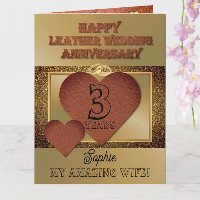 3rd Leather Wedding Anniversary Card For Wife (Orchid)