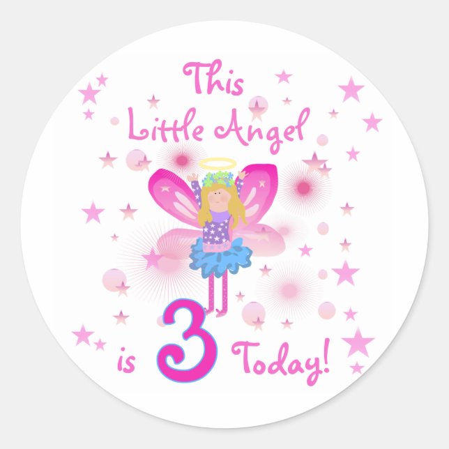 3rd Little Angel Birthday Tshirts and Gifts Classic Round Sticker (Front)