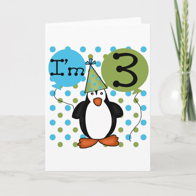 3rd Penguin Birthday Tshirts and Gifts Card (Front)