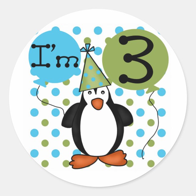 3rd Penguin Birthday Tshirts and Gifts Classic Round Sticker (Front)