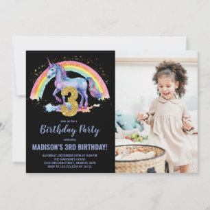 3rd Rainbow Unicorn Birthday Invitations photo
