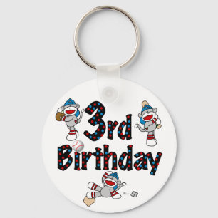 3rd Sock Monkey Baseball Birthday Key Ring