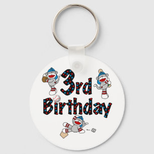 3rd Sock Monkey Baseball Birthday Key Ring
