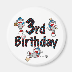 3rd Sock Monkey Baseball Birthday Magnet