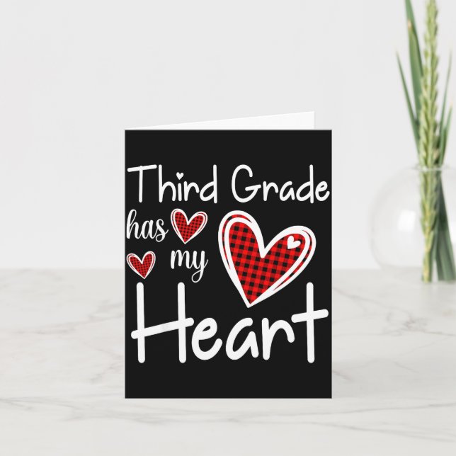 3rd Third Grade Has My Heart Buffalo Print Teacher Card (Front)