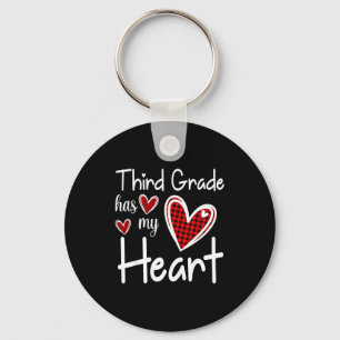 3rd Third Grade Has My Heart Buffalo Print Teacher Key Ring
