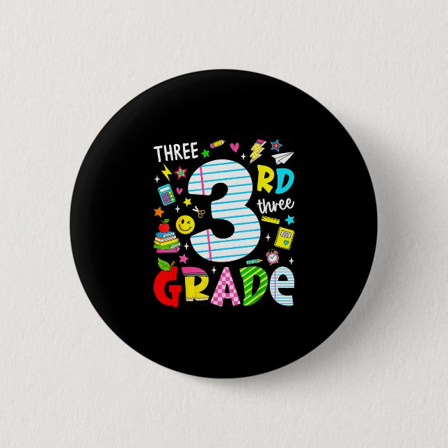 3rd third grade retro colourful back to school 6 cm round badge (Front)