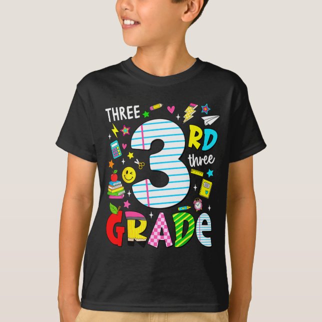 3rd third grade retro colourful back to school T-Shirt (Front)
