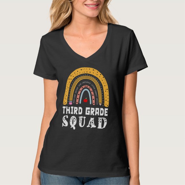 3rd Third Grade Squad Rainbow Leopard School Teach T-Shirt (Front)