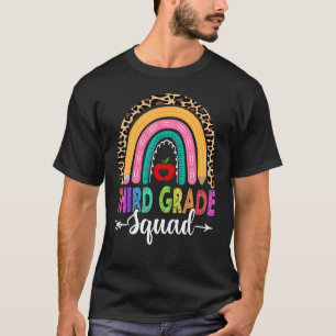 3rd Third Grade Squad Rainbow Leopard Teacher Back T-Shirt