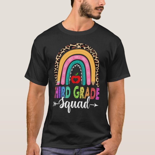 3rd Third Grade Squad Rainbow Leopard Teacher Back T-Shirt (Front)