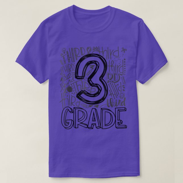 3rd Third Grade Typography Back To School T-Shirt (Design Front)