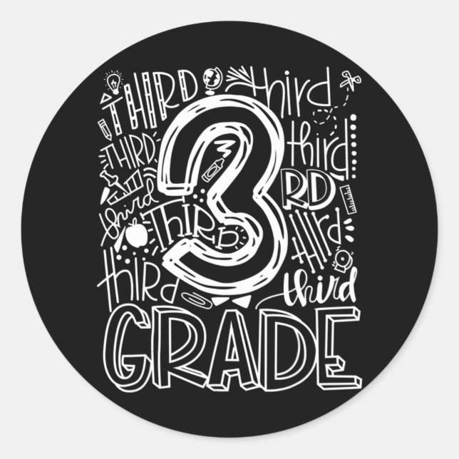3rd Third Grade Typography Team Kids Teacher Back  Classic Round Sticker (Front)