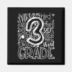 3rd Third Grade Typography Team Kids Teacher Back Magnet