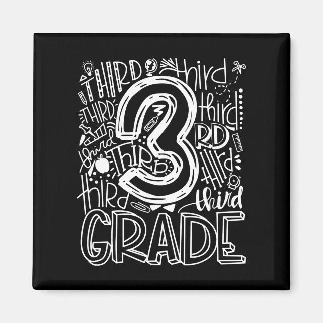 3rd Third Grade Typography Team Kids Teacher Back  Magnet (Front)