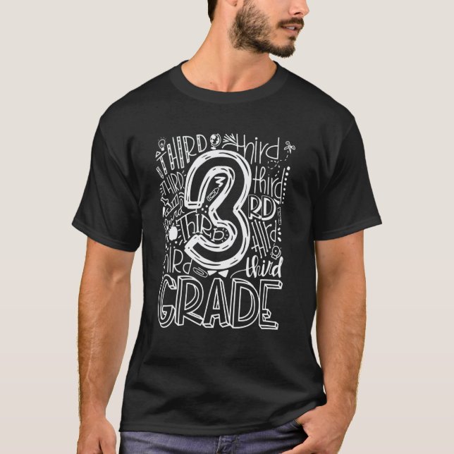 3rd Third Grade Typography Team Kids Teacher Back  T-Shirt (Front)