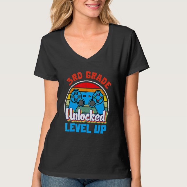 3rd Third Grade Unlocked Level Up Game Back To Sch T-Shirt (Front)