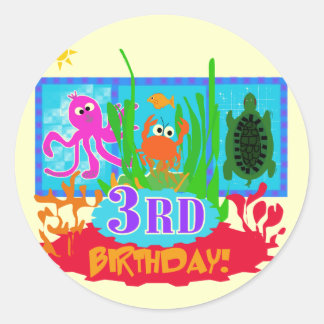 3rd Undersea Adventure Birthday Tshirts Classic Round Sticker