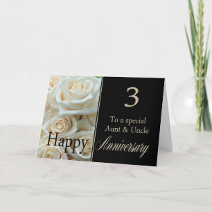 3rd Wedding Anniversary Aunt & Uncle Pink roses Card