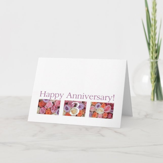 3rd Wedding Anniversary Card pastel roses (Front)