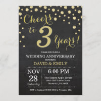 3rd Wedding Anniversary Chalkboard Black and Gold