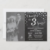 3rd Wedding Anniversary Chalkboard Black Silver
