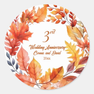 3rd Wedding Anniversary Fall Floral  Classic Round Sticker