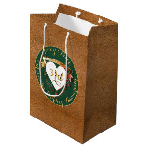 3rd Wedding Anniversary Leather Image Green Medium Gift Bag