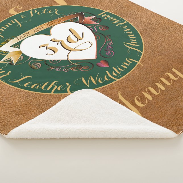 3rd Wedding Anniversary Leather Image Sherpa  Blanket (3/4)