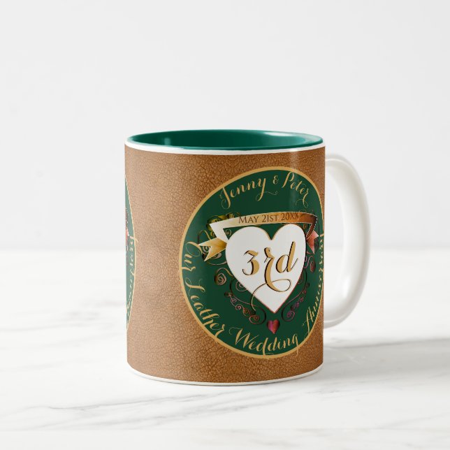 3rd Wedding Anniversary Leather Two-Tone Coffee Mu Mug (Front Right)
