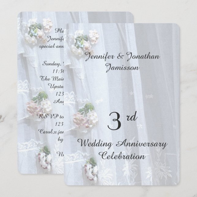3rd Wedding Anniversary Party, Vintage Lace Invitation (Front/Back)