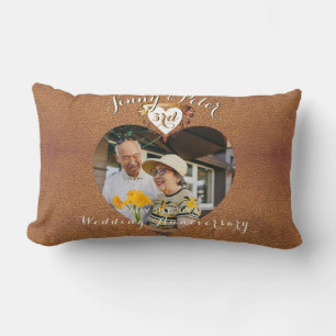 3rd Wedding Anniversary Photo Leather Image Lumbar Cushion