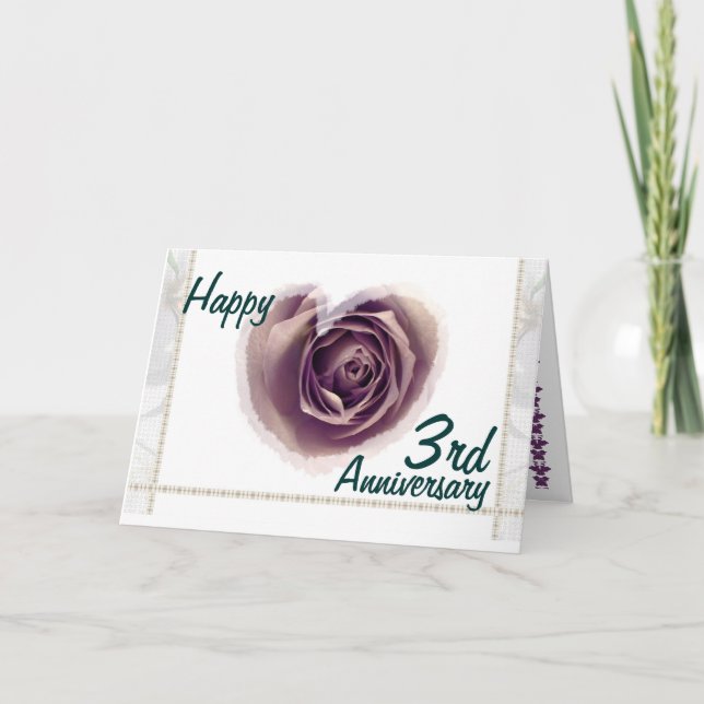 3rd Wedding Anniversary - Purple Rose Heart Card (Front)