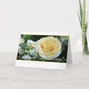 3rd Wedding Anniversary - Yellow Rose Card