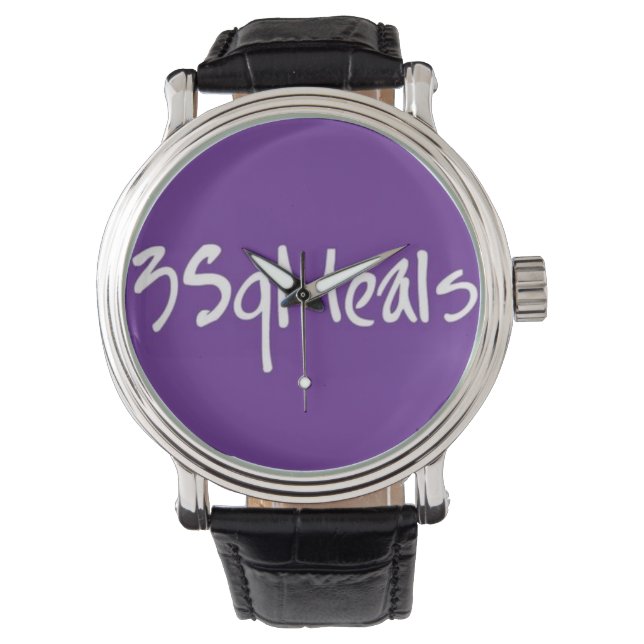 3SqMeals Custom Black Vintage Leather Watch (Front)
