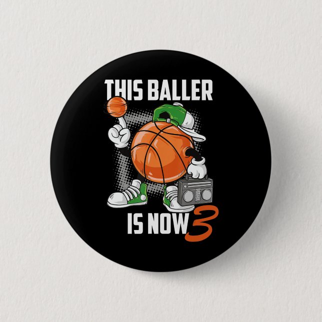 3th Birthday Basketball Player Funny 3 Years Old 6 Cm Round Badge (Front)