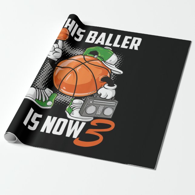 3th Birthday Basketball Player Funny 3 Years Old Wrapping Paper (Unrolled)