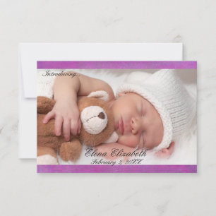 3x5 Beautiful Purple Newborn Girl Announcement