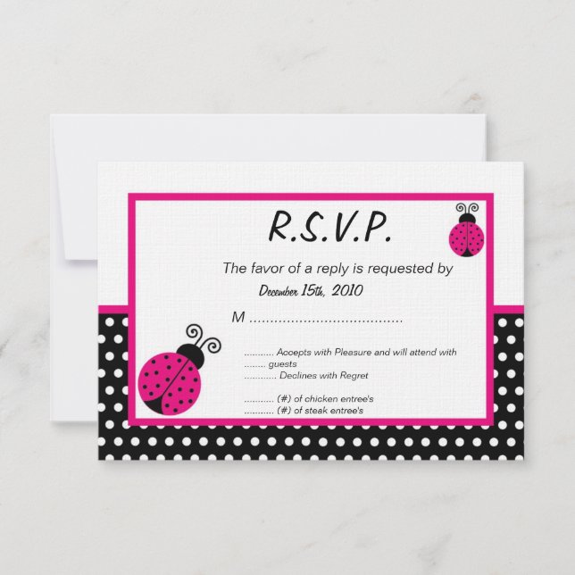 3x5 Black Spring Time Lady Bug RSVP Invitation (Front)